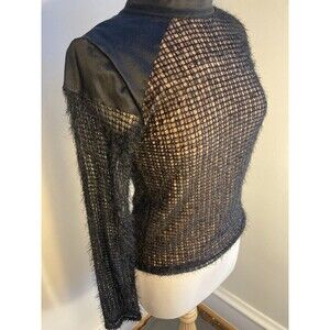 LAHIVE Asymmetrical Black Top Blouse Shirt Size Small Sheer made In USA Sexy